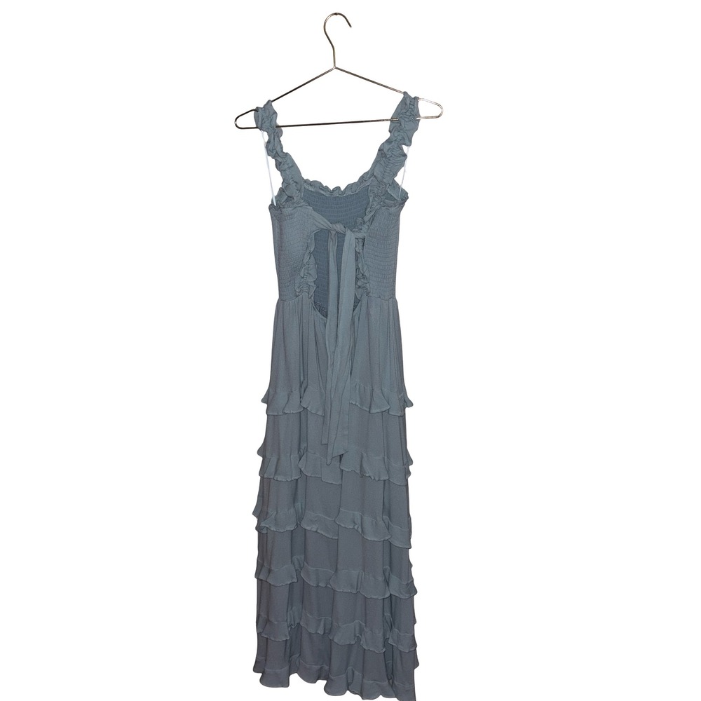 So Me Sage Green Smocked Tiered Ruffle Cottagecore Maxi Dress Medium Coquette - Picture 5 of 8